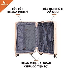 Vali du lịch BAMOZO 8801 MÀU HỒNG NHẠT size 20/24, vali kéo nhựa được bảo hành 5 năm.