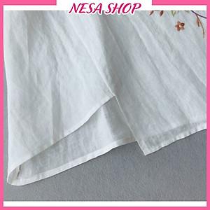 Áo kiểu nữ cổ tròn tay lỡ form rộng thoải mái, chất liệu Đũi cao cấp mềm mịn, mát, hoạ tiết Thêu tỉ mỉ NeSa Shop AKH.57