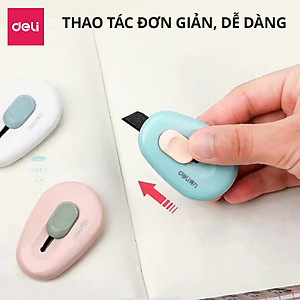 Dao rọc giấy Deli cao cấp lưỡi thép không gỉ SK5 dao rọc mini bỏ túi kim loại tiện lợi văn phòng học sinh màu pastel