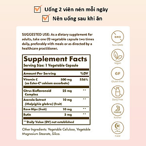 NHẬP KHẨU USA CHÍNH HÃNG - Viên Uống Solgar Ester-C® Plus -Vitamin C Thế Hệ Mới, Không Kích Ứng Dạ Dày, Hấp Thu Nhanh [50 viên]
