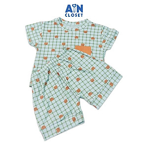 Bộ quần áo ngắn unisex họa tiết Caro gấu mint thun lụa - AICDBTTSUQT9 - AIN Closet