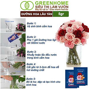 Dưỡng Hoa Lâu Tàn Greenhome, Chrysal, Gói 5gr, Phân Bón Cho Hoa Cắt Cành, Lâu Tàn, Nở Bông To, Không Bị Hôi Nước