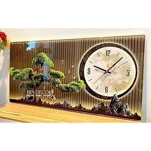 (ẢNH THẬT) Tranh đồng hồ tráng gương cây tùng tranh phòng khách quà tặng tân gia kèm đinh