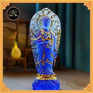 Tượng phật dược sư lưu ly tượng dược sư đứng hào quang xanh dương trang trí 23cm phong thủy, thờ cúng Diệu Tâm