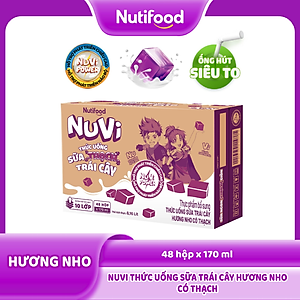 Thùng 48 Hộp Thức Uống Sữa Trái Cây Có Thạch NuVi Hương Nho 170ml