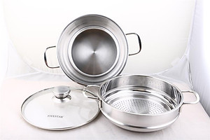 Bộ Nồi Xửng 3 Đáy Nắp Kính Fivestar ST-3DG - Hàng Chính Hãng