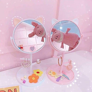 Gương Tai Mèo Để Bàn Trang Điểm Xoay 1 Mặt Hàn Quốc - Hàng chính hãng