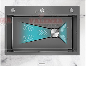 Chậu rửa bát inox304 chống xước 7845 nano đen dày 3li, vòi rửa bát nóng lạnh rút dây nano, bộ xả, khay inox, xịt ly cốc, bình rửa bát