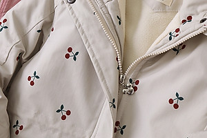 Áo khoác cho bé gái 4-14 tuổi hình quả chery bên trong lót lông ấm áp