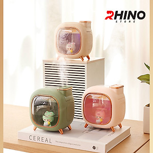 Máy phun sương, xông tinh dầu Rhino H809 500ml tạo ẩm, 2 đầu phun kèm đèn ngủ - Hàng chính hãng