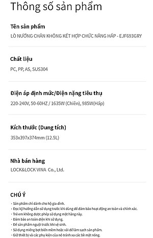 Lò nướng chân không kết hợp chức năng hấp Lock&Lock EJF693GRY Steam Air Fryer Oven (12.5 Lít) - Hàng chính hãng