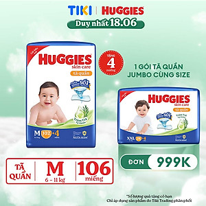 Tã/bỉm quần Huggies Skin Care Mega Jumbo M102+4 miếng với tràm trà dịu da