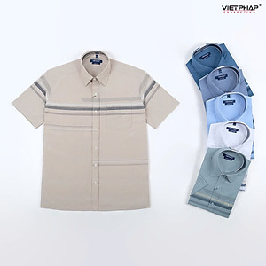 Áo Sơ Mi Nam Ngắn Tay VIỆT PHÁP Form Luxury Chất liệu  Bambo In Sọc lịch lãm, sang trọng 50060