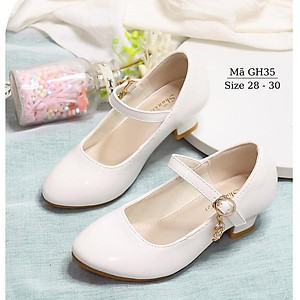 Giày cao gót cho bé gái 4 - 12 tuổi màu trắng thời trang đế 4 - 5cm da bóng duyên dáng dễ thương đi tiệc, nhảy khiêu vũ GH35