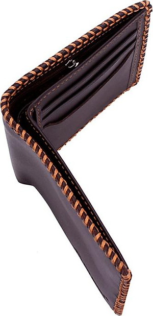 Ví nam da bò Huy Hoàng đan viền màu nâu HT2136