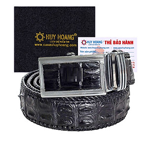 Thắt Lưng Nam Da Cá Sấu Đan Viền Huy Hoàng HT4216 (120 x 3.5 cm) - Đen