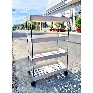 Kệ đựng đồ 4 tầng có bánh xe, giá để đồ 4 ngăn có bánh xe xoay 360 độ, xe để đồ 4 tầng