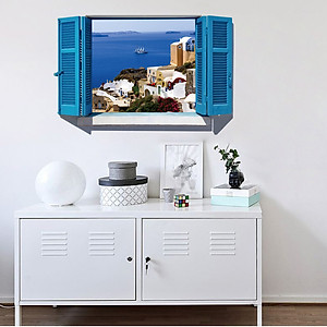 Decal dán tường nguyên miếng cửa sổ màu xanh  Địa Trung Hải SK9059A 