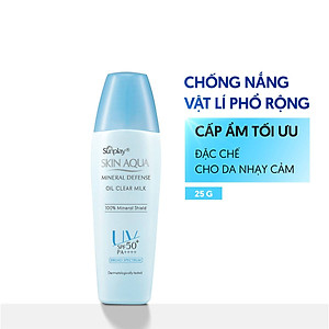 Kem chống nắng vật lý Skin Aqua kiềm dầu, dạng sữa dùng hàng ngày Sunplay Skin Aqua Mineral Defense Oil Clear Milk SPF50+ PA++++ 25g
