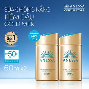 Bộ đôi Kem chống nắng dạng sữa dưỡng da kiềm dầu bảo vệ hoàn hảo (Anessa Gold Milk 60ml x2)