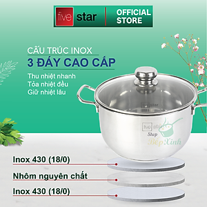 Bộ Nồi Xửng 3 Đáy Nắp Kính Fivestar ST-3DG - Hàng Chính Hãng