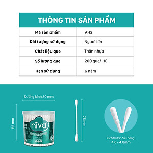 Tăm Bông NIVA Dành Cho Người Lớn Hũ 200 Que Nhựa Ah2