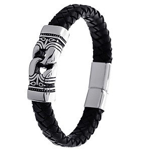 Stainless Steel Braided Leather Bracelet for Men Bangle Wrap  Clasp