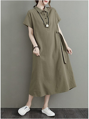 Đầm sơ mi nữ form rộng dáng dài có dây thắt nơ sườn phong cách vintage Hàn Quốc da61