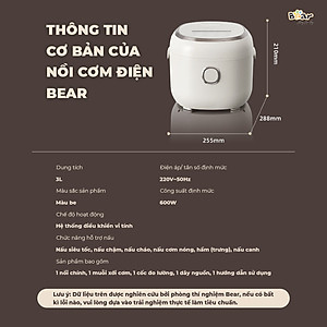 Nồi Cơm Điện Tử Bear 3L Lòng Nồi 5 Lớp Đa Năng Nấu Cơm Nấu Cháo Hầm Hấp Hâm Nóng Hẹn Giờ Lên Đến 12 Tiếng SB-NC30A - HÀNG CHÍNH HÃNG