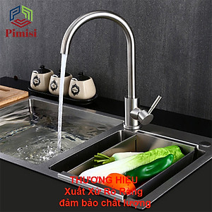 Vòi rửa bát nóng lạnh inox 304 Pimisi dùng cho chậu rửa chén bát trong nhà bếp gắn chậu - bàn đá, quay 360 độ dùng được cho chậu rửa chén 2 hố - đã kèm 2 sợi dây cấp nước | Hàng chính hãng