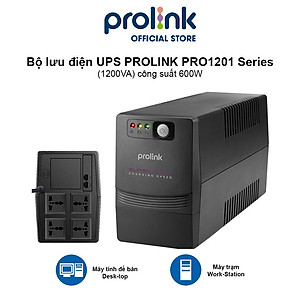 Bộ lưu điện UPS PROLINK PRO1201SFCU (1200VA) công suất 600W, tích hợp bộ AVR, sạc siêu nhanh, dùng cho PC, Camera, Wifi - Hàng chính hãng