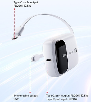 Pin Sạc Dự Phòng Yoobao Z5 (LR10) 10000mAh chuẩn 3C/CCC Sạc Nhanh PD20W, Tích Hợp Cáp Sạc L & Type-C - Hàng chính hãng