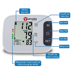 Máy đo huyết áp bắp tay điện tử Yamada - trợ lý ảo Assistant+ giọng nói tiếng Việt thông minh, đọc kết quả, cảnh báo nhịp tim Heart Link, đo chính xác, thiết kế cao cấp