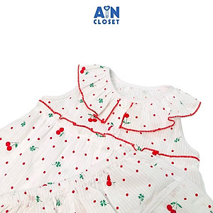Bộ quần áo ngắn bé gái họa tiết Cherry lá xanh nền trắng cotton dệt - AICDBG6MG01B - AIN Closet