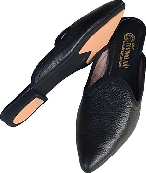 Dép bít mũi TRƯỜNG HẢI da bò thật mềm mại không bong tróc đế cao su chồng mòn êm ái BMN0361