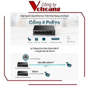 Switch Gigabit 5 Cổng TP-Link LS105GP với 4 Cổng PoE+ Công Suất Tối Đa 65W Vỏ Kim Loại - Hàng chính hãng