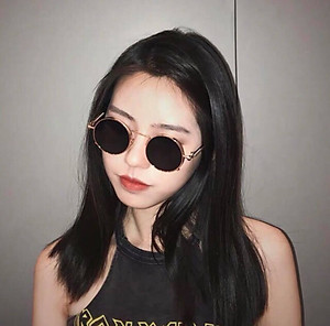 Kính râm, Kính mát Mắt tròn xoe chống nắng chống uv gọng kim loại lò xo (ĐEN)