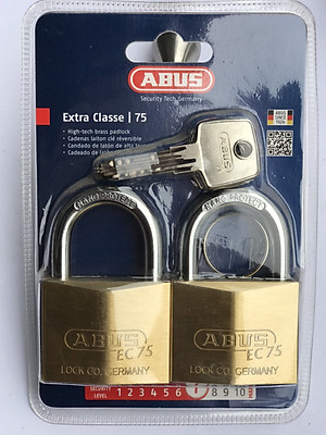 Bộ hai ổ khóa dùng chung 1 chìa chính hãng Abus 75/ 50mm - CHLB Đức