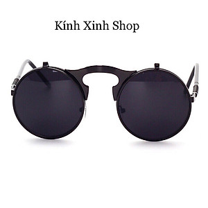 Kính Mát 2 Lớp Mở Nắp Mắt Tròn Nhỏ Gọng Kim Loại Chống Nắng Uv Cao Cấp - Nhiều Màu Lựa Chọn