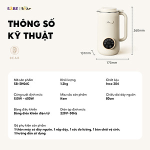 Máy làm sữa hạt Bear 0.6L SB-SH06C 0.6L (600W) - Hàng chính hãng