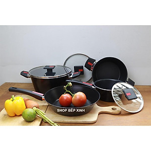 Bộ nồi đáy từ hợp kim nhôm phủ PTFE Kims cook chống dính  2 mặt