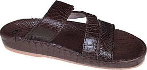 Dép nam quai chéo Trường Hải màu nâu  da cá sấu thật sang trọng sắc sảo  may viền chắc chắn đế kếp mềm dẻo  không trơn  DN0811