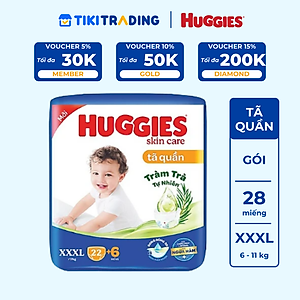 Tã/bỉm quần HUGGIES SKINCARE gói JUMBO size XXXL 22+6 miếng