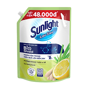 Nước Lau Sàn Sunlight BIOSHIELD Ngăn Côn Trùng Hiệu Quả Hương Chanh Yuzu & Sả Túi 3.4KG
