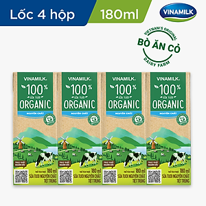 COMBO 6 LỐC SỮA TƯƠI TIỆT TRÙNG VINAMILK 100% ORGANIC KHÔNG ĐƯỜNG-LỐC 4 HỘP X180ML