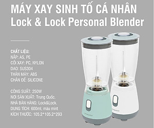 Máy xay sinh tố Lock&Lock 600ml Personal Blender màu xanh mint EJM436MIT - Hàng chính hãng, thao tác 1 chạm, lưỡi xay bén - JoyMall