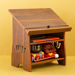 Bàn để sách đọc kinh phật họa tiết hoa sen 3 tầng có kệ để chuông mõ thương hiệu IGA - GP270