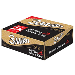 Thùng 30 Gói Mì 3 Miền Gold Tôm Chua Cay Đặc Biệt 75g