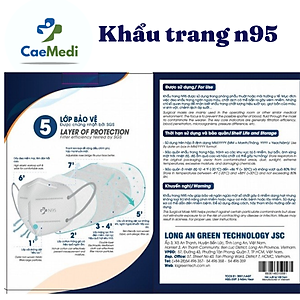 Khẩu trang y tế CAEMEDI N95 cao cấp, kháng khuẩn, lọc bụi bẩn đạt chuẩn BFE, FDA, CE xuất khẩu Châu Âu - Hộp 20 cái