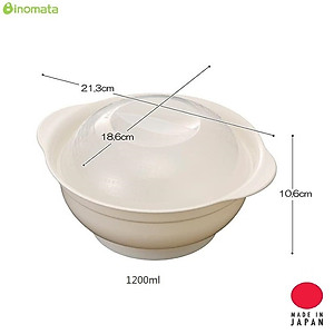 Bát tô dùng trong lò vi sóng 1200ml, kèm nắp nhựa được thiết kế khít giúp thức ăn không bị tiếp xúc với không khí - nội địa Nhật Bản
